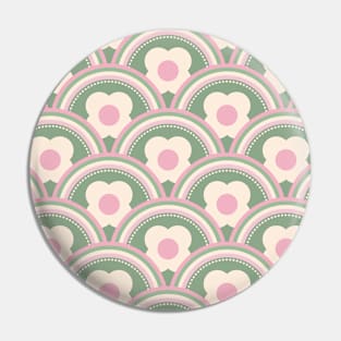 Retro Waves and Flowers Pink and Green Pin