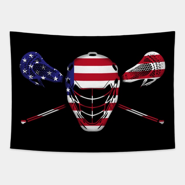 American Flag Lacrosse - Lacrosse Mask Gift Tapestry by Dr_Squirrel