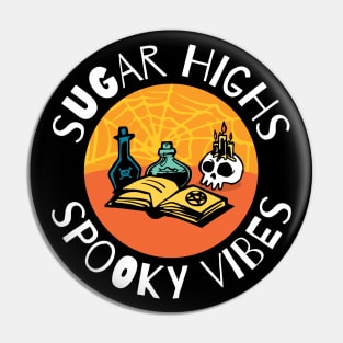 Sugar Highs Spooky Vibes Spell Book, potions, skull Halloween Pin