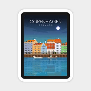 Copenhagen Denmark Travel Poster at Night Magnet