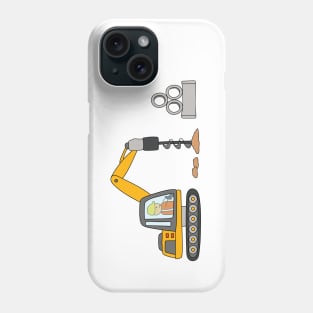 Kids drawing construction site with drill excavator with pile of huge pipes Phone Case