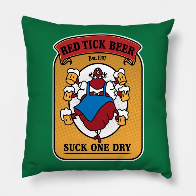 Red Tick Beer Pillow by carloj1956