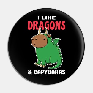 I Like Dragons and Capybaras Cartoon Pin