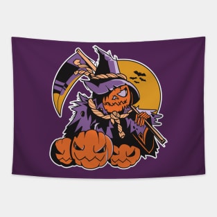 Spooky Pumpkin Head Scarecrow Tapestry