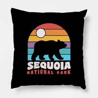 Sequoia National Park Bear Badge Retro Sunset Pillow