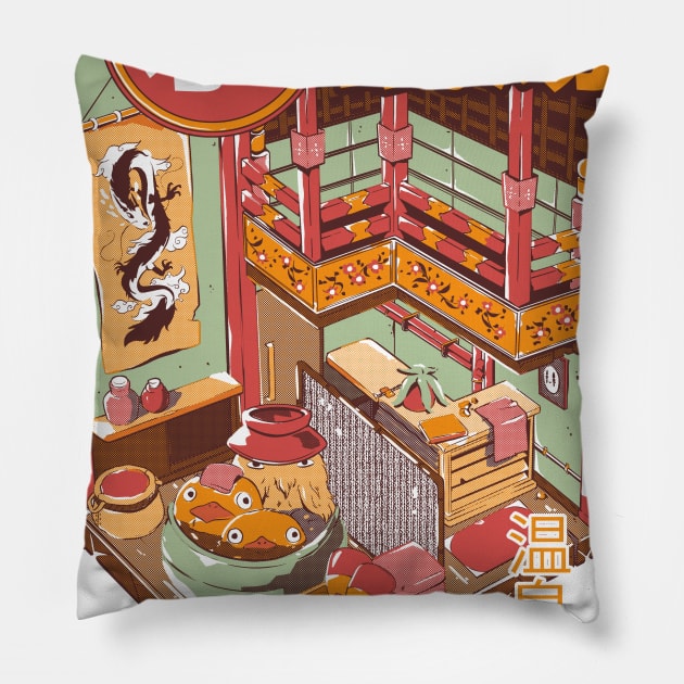 Bath House Pillow by Ilustrata