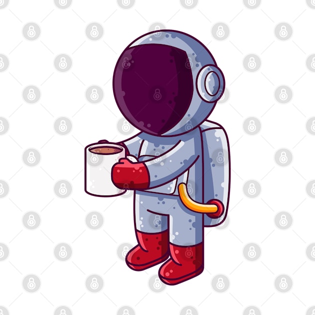 Cute Astronaut Drinking Coffee Cartoon by Ardhsells