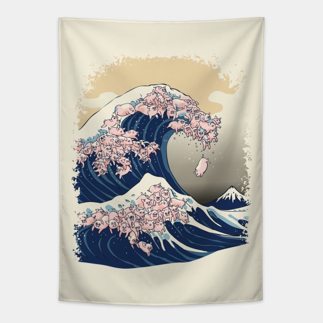 The Great Wave of Pigs Tapestry by huebucket