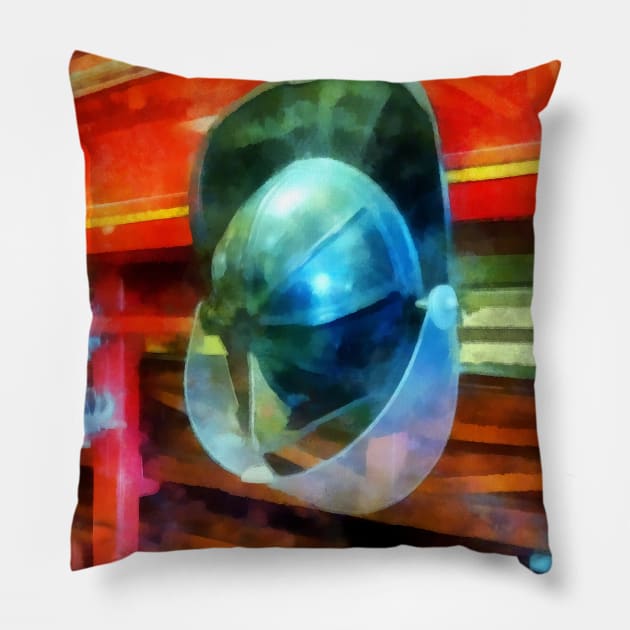 Helmet Hanging on Fire Truck Pillow by SusanSavad