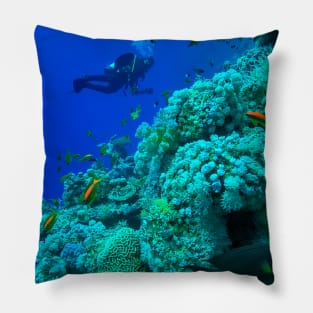 Coral reef and scuba diver Pillow