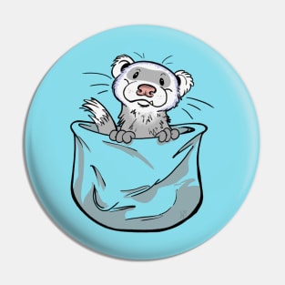 Ferret Pocket Funny Cute White Gray Fur Pin