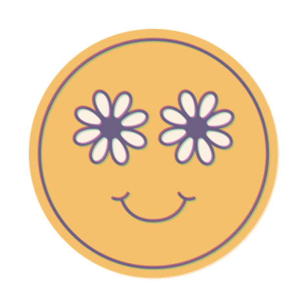 Cute yellow happy face emoji with flowers for flower lovers and emoji