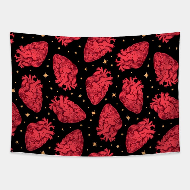 Anatomical Hearts and Stars Scatter Tapestry by Spookish Delight