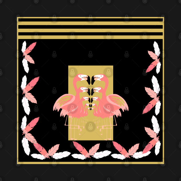 Black and Pink Art Deco Flamingos with a Golden Color by ElsewhereArt