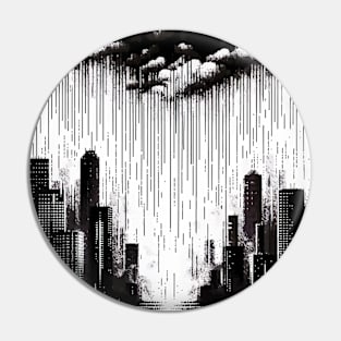 Abstract Art Monochromatic City in Rain Drops Pattern Pin