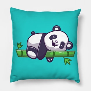 Cute Panda Sleeping On Bamboo Tree Cartoon Pillow