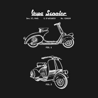 Vespa Scooter Patent White T-Shirt