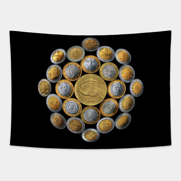 USA Twenty Dollars Coin - Surrounded by other Coins 1 Tapestry by The Black Panther