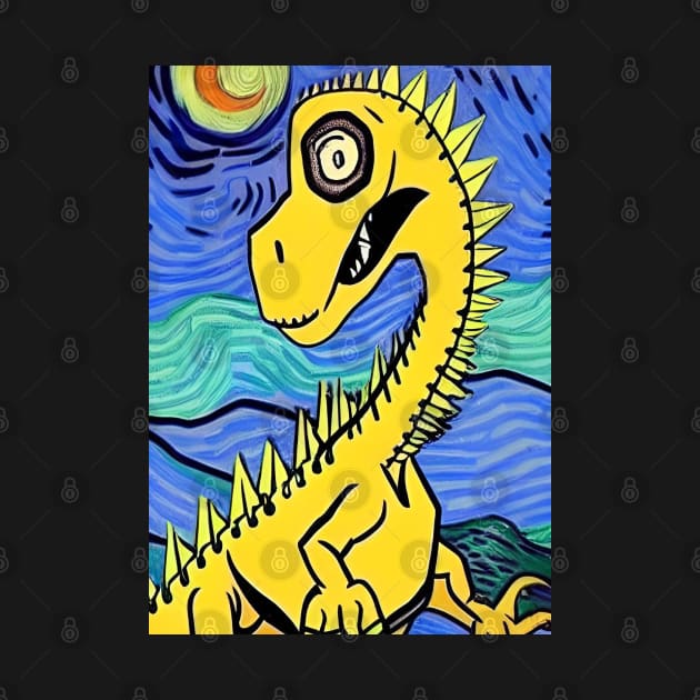 LONG NECKED YELLOW DINOSAUR VAN GOGH STYLE by sailorsam1805