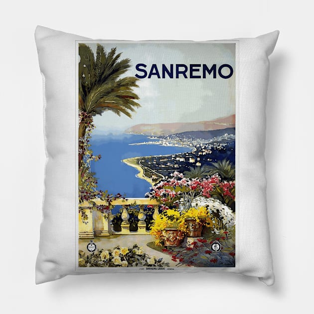 San Remo, Italy - Vintage Travel Poster Design Pillow by Naves