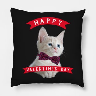 Lovely Cat With Red And Blue  Bow Tie Happy Valentine's Day Pillow