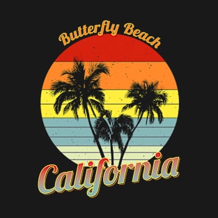 Butterfly Beach California Retro Palm Trees Vacation T-Shirt