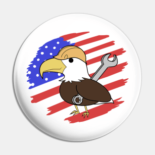 US Flag Labor Day Cute Bald Eagle Pin