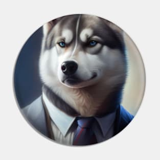 Adorable Husky Dog Wearing A Suit - Unique Wildlife Graphic For Fashion Lovers Pin