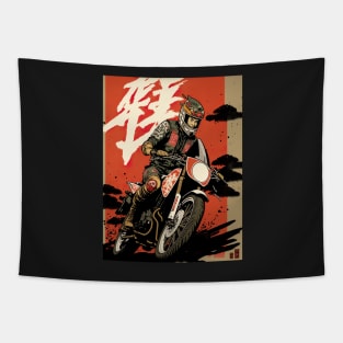 Dirt bike rider - Japanese style red background Tapestry