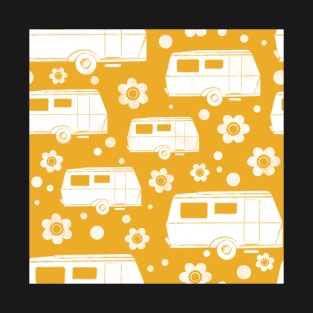 Vintage Caravan block print in mustard yellow and white T-Shirt