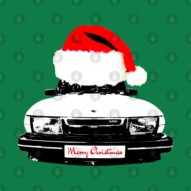 Saab 900 Turbo classic car Christmas hat edition by soitwouldseem