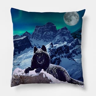 Black Wolf Moon Pillow