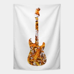 Yellow Flame Guitar Silhouette on White Tapestry