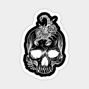 Skull Scorpion and Flowers (white version) Magnet