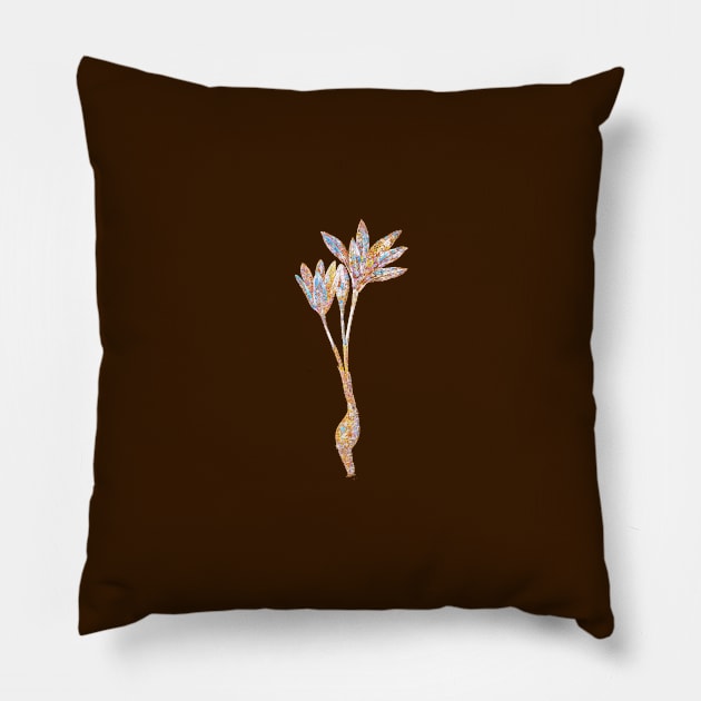 Gold Prism Mosaic Autumn Crocus Botanical Illustration Pillow by Holy Rock Design