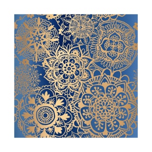 Blue and Gold Mandala Pattern T-Shirt