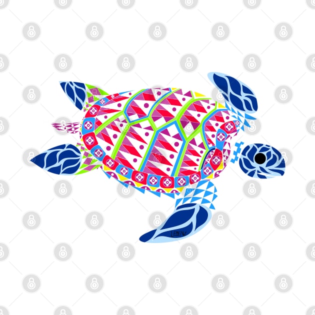 blue kawaii tropical caribbean turtle ecopop in the ocean art by jorge_lebeau