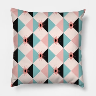 Atomic Sunburst Blocks Pink Blue Pillow