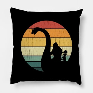 Bigfoot And Alien Riding Loch Ness Monster Pillow