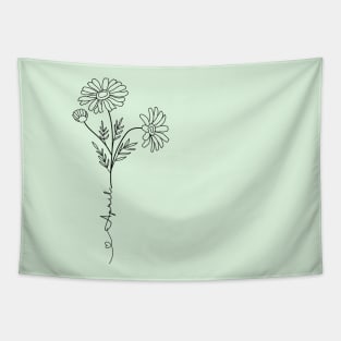 Minimalist  Boho Line Art Daisy April Birth Flower Tapestry