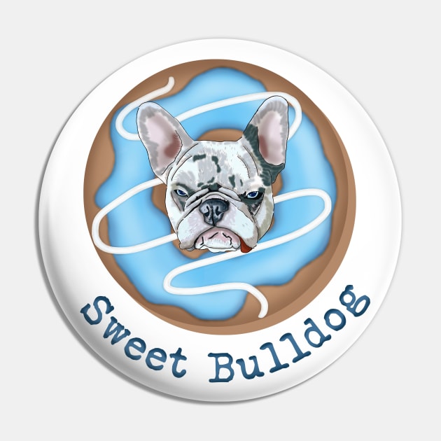 Sweet Bulldog and donut with blue glaze Pin by KateQR