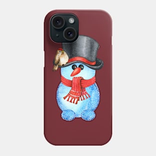 Lovely Watercolour Snowman With Bird Phone Case