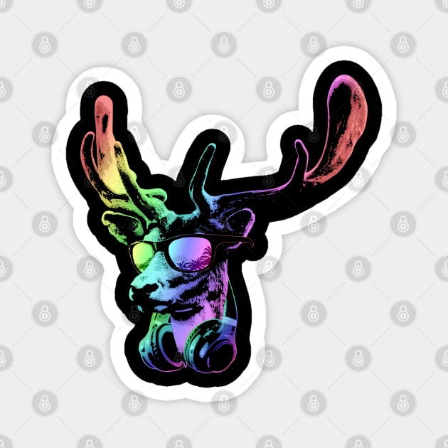 Deer DJ Neon Cool and Funny Music Animal With Sunglasses And Headphones. Magnet by Nerd_art