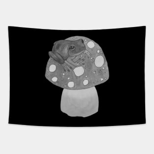 Black and white frog on mushroom Tapestry