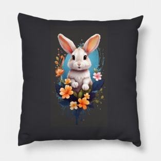 Cute Rabbit With Splash Flower Pillow