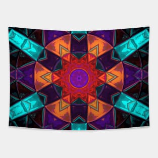 Mosaic Kaleidoscope Flower Red Orange and Purple Tapestry