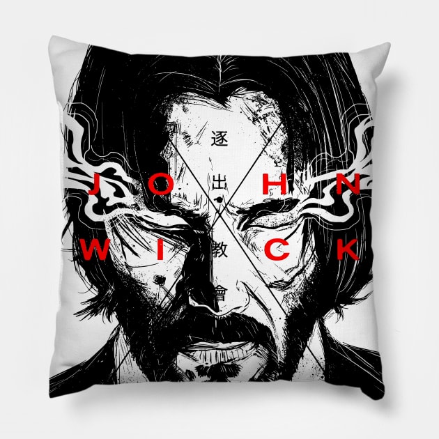 John Wick (Smoking Eyes) Pillow by amon_tees