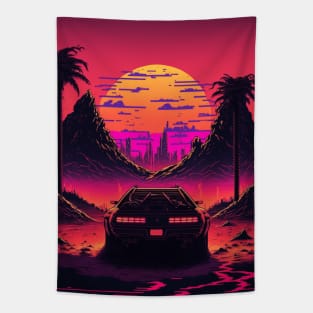 Synthwave Sun DeLorean Tapestry