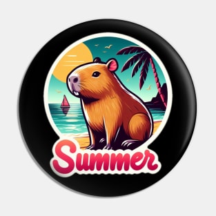 Cute summer capybara on the beach Pin