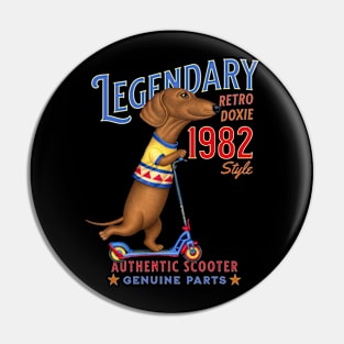 cute Funny Dachshund Legendary Retro Doxie on Scooter Pin